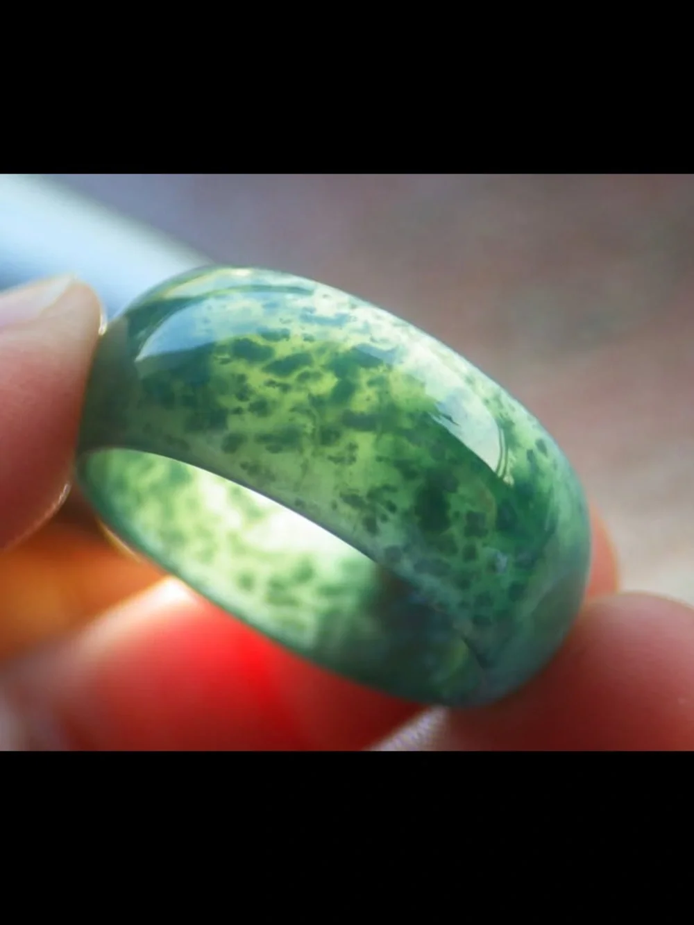 Certificate Jadeite Jewelry Jade luck happiness joyful Green Thick Ring Size9.5